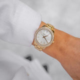 Michael Kors Liliane Mother of Pearl White Dial Gold Steel Strap Watch For Women - MK4555 Authentic Buy Shop Now
