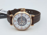Emporio Armani Meccanico Skeleton Mother of Pearl Dial Brown Leather Strap Watch For Women - AR1993 Authentic Buy Shop Now