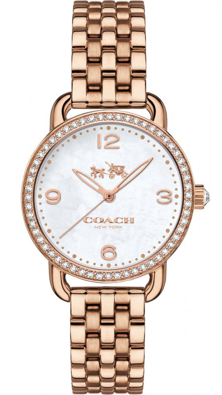 Coach Delancey Mother of Pearl White Dial Rose Gold Steel Strap Watch for Women - 14502479 Authentic Buy Shop Now
