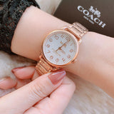 Coach Delancey Mother of Pearl White Dial Rose Gold Steel Strap Watch for Women - 14502479 Authentic Buy Shop Now