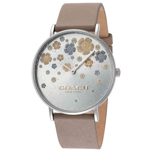 Coach Perry Quartz Silver Dial Brown Leather Strap Watch for Women - 14503326 Authentic Buy Shop Now
