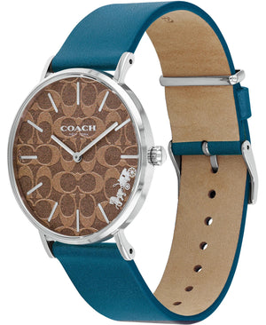 Coach Perry Coffee Dial Blue Leather Strap Watch for Women - 14503475 Authentic Buy Shop Now