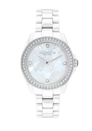 Coach Preston Mother of Pearl Dial White Steel Strap Watch for Women - 14503661 Authentic Buy Shop Now