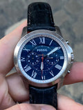 Fossil Grant Chronograph Blue Dial Black Leather Strap Watch for Men - FS4990 Authentic Buy Shop Now