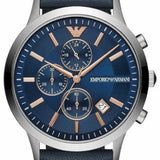 Emporio Armani Renato Chronograph Blue Dial Black Leather Strap Watch For Men - AR11216 Authentic Buy Shop Now