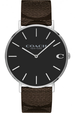 Coach Charles Black Dial Brown Leather Strap Watch for Women - 14602156 Authentic Buy Shop Now