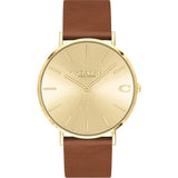 Coach Charles Gold Dial Brown Leather Strap Watch for Women - 14602433 Authentic Buy Shop Now
