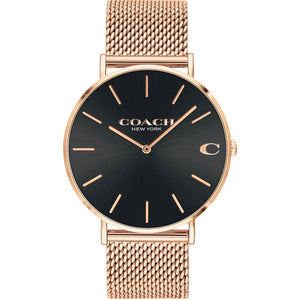 Coach Charles Black Dial Rose Gold Mesh Bracelet Watch for Men - 14602552 Authentic Buy Shop Now