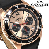 Coach Kent Chronograph Rose Gold Dial Black Leather Strap Watch for Men - 14602559 Authentic Buy Shop Now