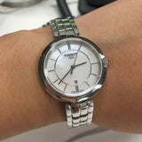 Tissot T Lady Flamingo Mother of Pearl White Dial Silver Steel Strap Watch For Women - T094.210.11.111.00 Authentic Buy Shop Now