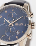 Hugo Boss Skymaster Chronograph Blue Dial Black Leather Strap Watch for Men - 1513783 Authentic Buy Shop Now