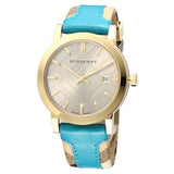 Burberry The City Gold Dial Blue Leather Strap Watch for Women - BU9018 Authentic Buy Shop Now
