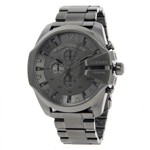 Diesel Mega Chief Chronograph Grey Dial Grey Steel Strap Watch for Men - DZ4282 Authentic Buy Shop Now