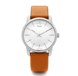 Calvin Klein City Silver Dial Light Brown Leather Strap Watch For Women- K2G23120 Authentic Buy Shop Now