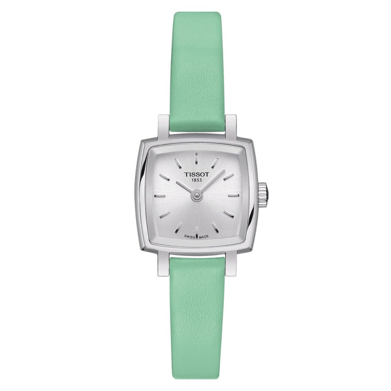 Tissot T Lady Lovely Square Silver Dial Light Green Leather Strap Watch for Women - T058.109.16.031.01 Authentic Buy Shop Now