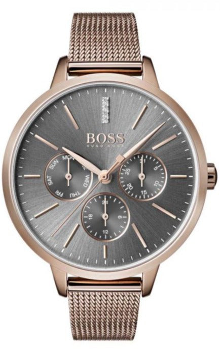 Hugo Boss Symphony Grey Dial Gold Mesh Bracelet Watch for Women - 1502424 Authentic Buy Shop Now