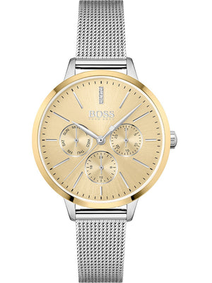 Hugo Boss Symphony Gold Dial Silver Mesh Bracelet Watch for Women - 1502600 Authentic Buy Shop Now