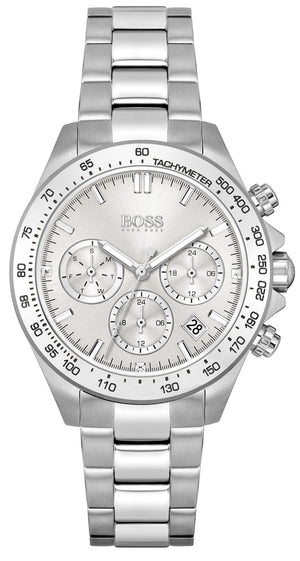 Hugo Boss Novia Chronograph Silver Dial Silver Steel Strap Watch for Women - 1502616 Authentic Buy Shop Now