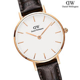 Daniel Wellington Classic Petite York White Dial Brown Leather Strap Watch For Women - DW00100232 Authentic Buy Shop Now