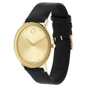 Movado Sapphire Gold Dial Black Leather Strap Watch For Men - 606883 Authentic Buy Shop Now