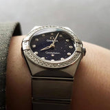 Omega Constellation Manhattan Quartz Diamonds Blue Dial Silver Steel Strap Watch for Women - 131.15.25.60.53.001 Authentic Buy Shop Now