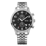Hugo Boss Aeroliner Chronograph Black Dial Silver Steel Strap Watch For Men - 1512446 Authentic Buy Shop Now