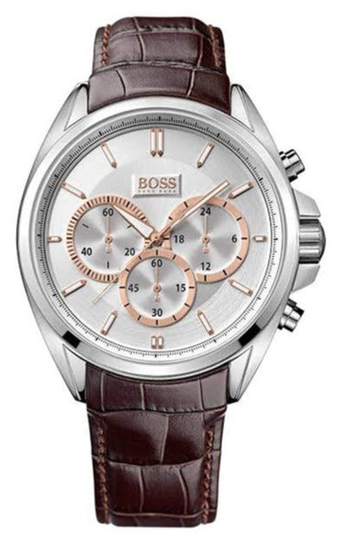 Hugo Boss Driver Quartz Silver Dial Brown Leather Strap Watch For Men - HB1512881 Authentic Buy Shop Now