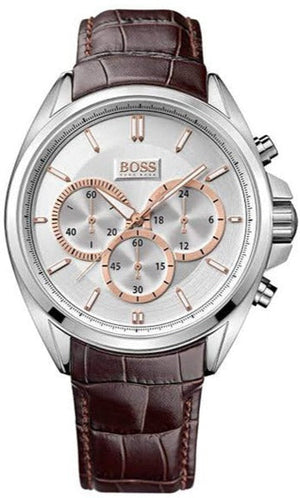Hugo Boss Driver Chronograph Silver Dial Brown Leather Strap Watch For Men - 1512881 Authentic Buy Shop Now