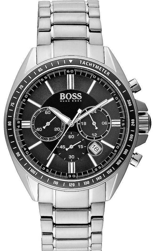 Hugo Boss Driver Chronograph Black Dial Silver Steel Strap Watch For Men - 1513080 Authentic Buy Shop Now