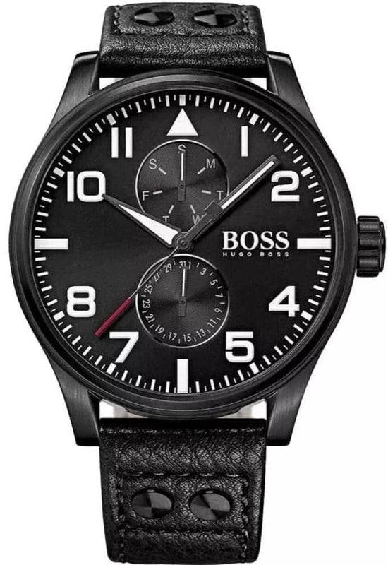 Hugo Boss Aeroliner Black Dial Black Leather Strap Watch For Men - 1513083 Authentic Buy Shop Now