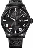 Hugo Boss Aeroliner Black Dial Black Leather Strap Watch For Men - 1513083 Authentic Buy Shop Now