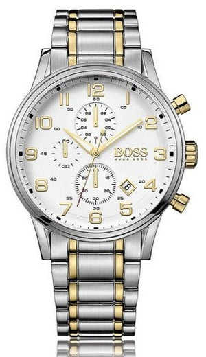 Hugo Boss Areoliner Chronograph White Dial Two Tone Steel Strap Watch for Men - 1513236 Authentic Buy Shop Now