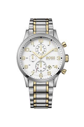 Hugo Boss Areoliner Chronograph White Dial Two Tone Steel Strap Watch for Men - 1513236 Authentic Buy Shop Now