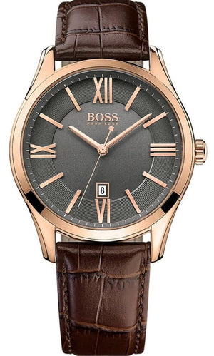 Hugo Boss Ambassador Grey Dial Brown Leather Strap Watch for Men - 1513387 Authentic Buy Shop Now