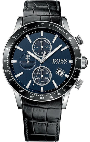 Hugo Boss Rafale Chronograph Blue Dial Black Leather Strap Watch For Men - 1513391 Authentic Buy Shop Now