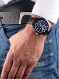 Hugo Boss Rafale Chronograph Blue Dial Black Leather Strap Watch For Men - 1513391 Authentic Buy Shop Now