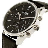 Hugo Boss Time One Chronograph Black Dial Black Leather Strap Watch for Men - 1513430 Authentic Buy Shop Now