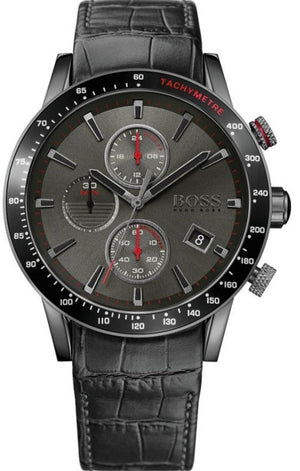 Hugo Boss Rafale Chronograph Grey Dial Grey Leather Strap Watch For Men - 1513445 Authentic Buy Shop Now