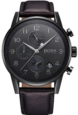Hugo Boss Navigator Black Dial Black Leather Strap Watch for Men - 1513497 Authentic Buy Shop Now