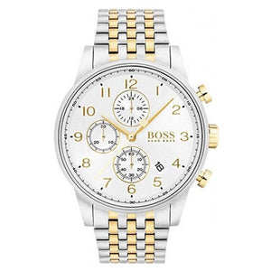 Hugo Boss Navigator White Dial Two Tone Steel Strap Watch for Men - 1513499 Authentic Buy Shop Now