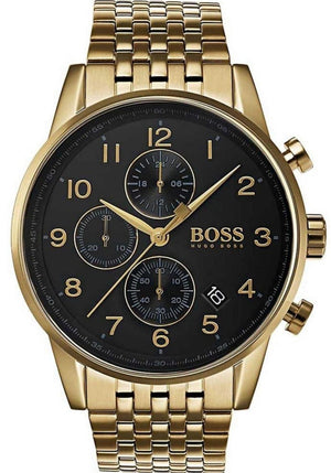 Hugo Boss Navigator Black Dial Gold Steel Strap Watch for Men - 1513531 Authentic Buy Shop Now