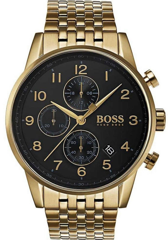 Hugo Boss Navigator Black Dial Gold Steel Strap Watch for Men - 1513531 Authentic Buy Shop Now