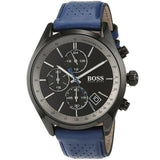 Hugo Boss Grand Prix Chronograph Black Dial Blue Leather Strap Watch for Men - 1513563 Authentic Buy Shop Now