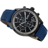 Hugo Boss Grand Prix Chronograph Black Dial Blue Leather Strap Watch for Men - 1513563 Authentic Buy Shop Now