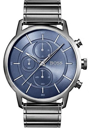 Hugo Boss Architectural Blue Dial Grey Steel Strap Watch for Men - 1513574 Authentic Buy Shop Now