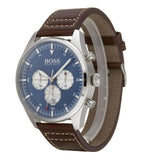 Hugo Boss Pioneer Chronograph Blue Dial Brown Leather Strap Watch For Men - 1513709 Authentic Buy Shop Now