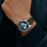 Hugo Boss Pioneer Chronograph Blue Dial Brown Leather Strap Watch For Men - 1513709 Authentic Buy Shop Now