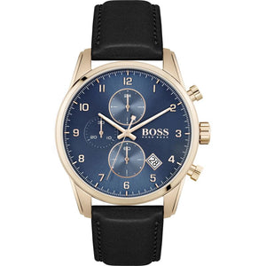 Hugo Boss Skymaster Chronograph Blue Dial Black Leather Strap Watch for Men - 1513783 Authentic Buy Shop Now