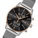 Hugo Boss Associate Black Dial Silver Mesh Bracelet Watch for Men - 1513805 Authentic Buy Shop Now