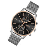 Hugo Boss Associate Black Dial Silver Mesh Bracelet Watch for Men - 1513805 Authentic Buy Shop Now